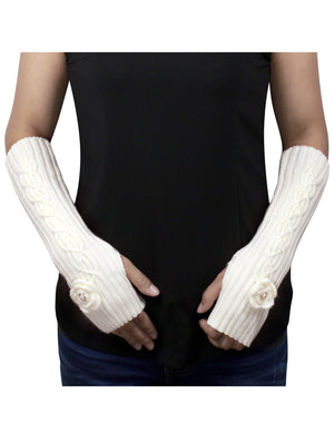 Flower Pearl Acrylic Fingerless Arm Warmer Gloves