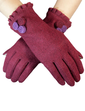 Triple Flower Wool Blend Touchscreen Gloves