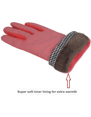 Houndstooth Accent Touchscreen Gloves