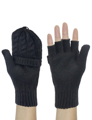 Cable Knit Winter Wool Flip Top Gloves