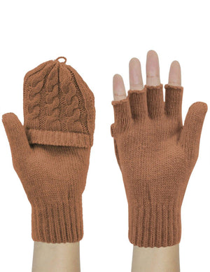 Cable Knit Winter Wool Flip Top Gloves