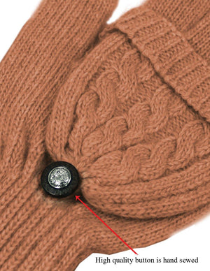 Cable Knit Winter Wool Flip Top Gloves
