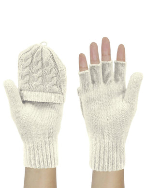 Cable Knit Winter Wool Flip Top Gloves