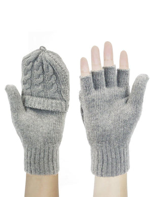 Cable Knit Winter Wool Flip Top Gloves