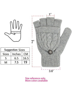 Cable Knit Winter Wool Flip Top Gloves