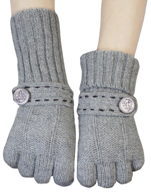 Button Belt Winter Wool Gloves