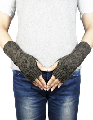 Cable Fingerless Arm Warmers Gloves Short