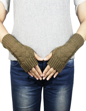 Cable Fingerless Arm Warmers Gloves Short
