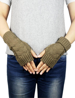Cable Fingerless Arm Warmers Gloves Short