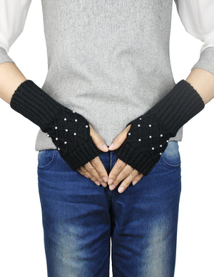 Fingerless Arm Warmers Gloves Pearl Lattice