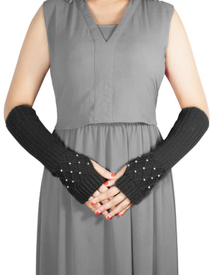 Fingerless Arm Warmers Gloves Pearl Lattice Medium