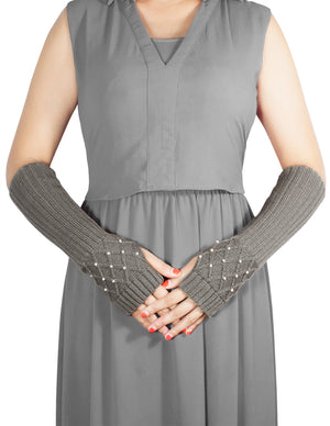 Fingerless Arm Warmers Gloves Pearl Lattice Medium