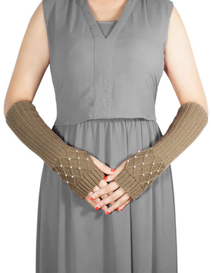 Fingerless Arm Warmers Gloves Pearl Lattice Medium
