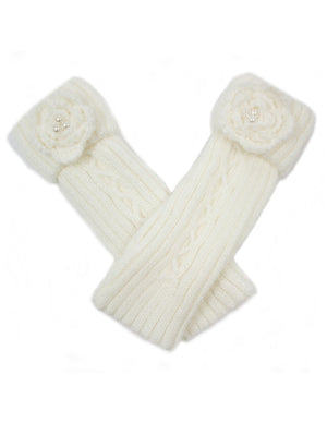 Fingerless Arm Warmers Gloves Flower Pearl Short