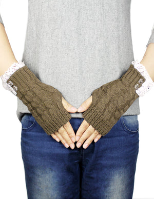 Fingerless Arm Warmer Gloves Lace Rose Button