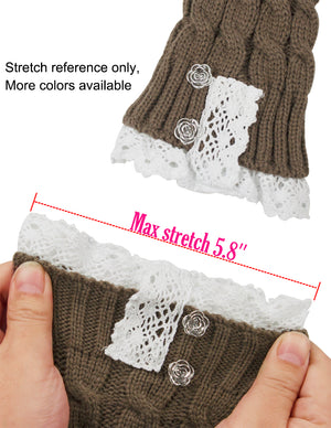 Fingerless Arm Warmer Gloves Lace Rose Button Medium