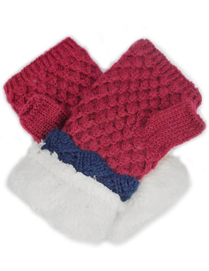 Velour Lining Knitted Fingerless Hand Warmer Mittens