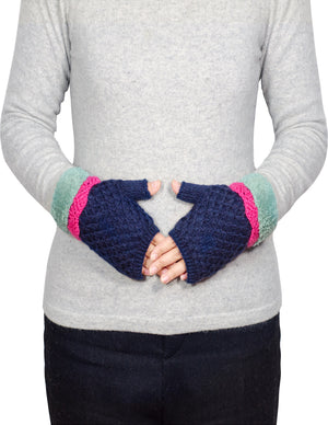 Velour Lining Knitted Fingerless Hand Warmer Mittens