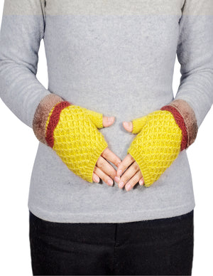 Velour Lining Knitted Fingerless Hand Warmer Mittens