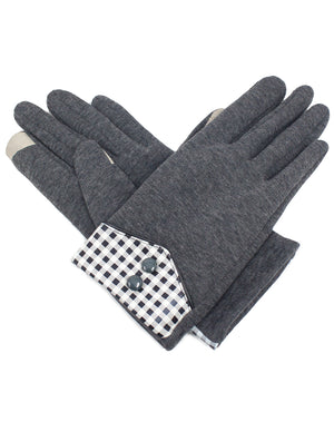 Plaid Buttons Fleece Lining Touchscreen Gloves