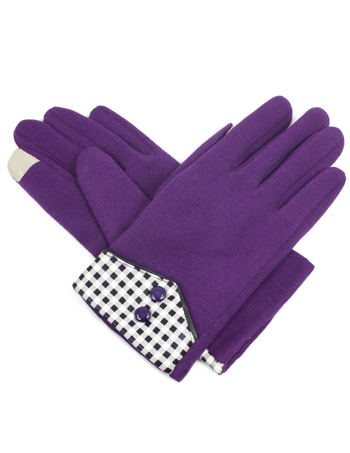 Plaid Buttons Fleece Lining Touchscreen Gloves
