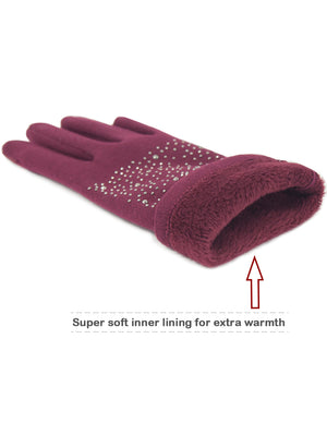 Sparkle Rhinestone Lined Touchscreen Gloves