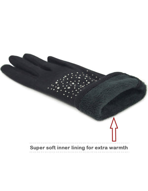 Sparkle Rhinestone Lined Touchscreen Gloves