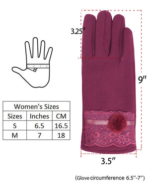 Faux Fur Lace Cuff Lined Touchscreen Gloves