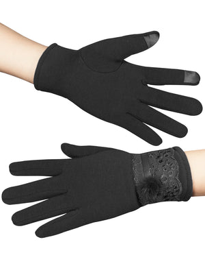 Faux Fur Lace Cuff Lined Touchscreen Gloves