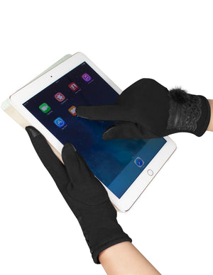 Faux Fur Lace Cuff Lined Touchscreen Gloves