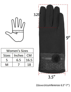 Faux Fur Lace Cuff Lined Touchscreen Gloves