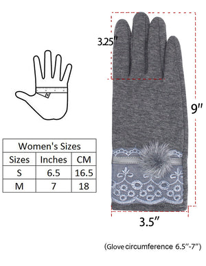 Faux Fur Lace Cuff Lined Touchscreen Gloves