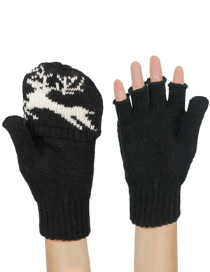 Reindeer Winter Wool Blend Flip Top Gloves
