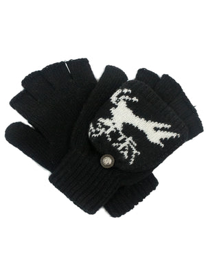 Reindeer Winter Wool Blend Flip Top Gloves