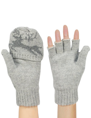 Reindeer Winter Wool Blend Flip Top Gloves
