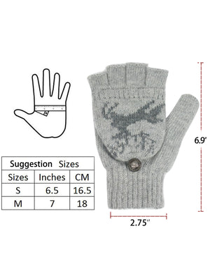 Reindeer Winter Wool Blend Flip Top Gloves