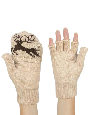 Reindeer Winter Wool Blend Flip Top Gloves