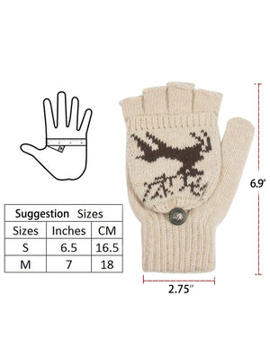 Reindeer Winter Wool Blend Flip Top Gloves