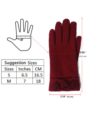 Ruffle Flower Wool Blend Touchscreen Gloves