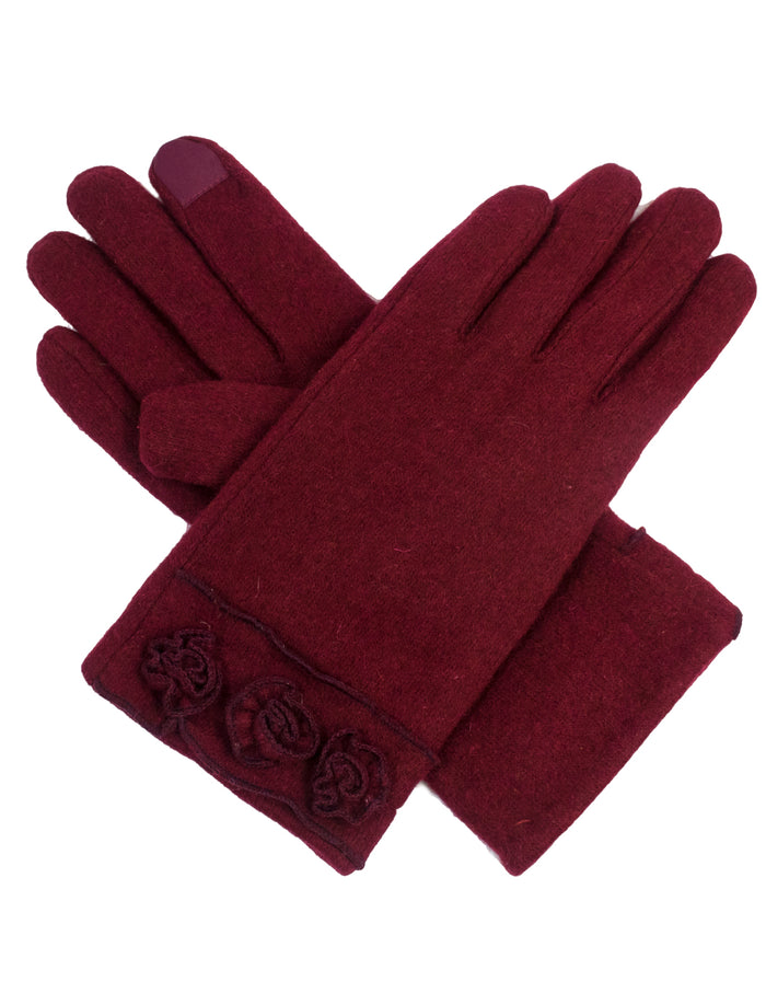 Ruffle Flower Wool Blend Touchscreen Gloves