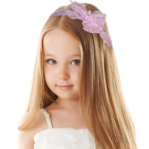 Lacy Bow Ribbon Elastic Mesh Lace Kids Headband (2 Pcs)