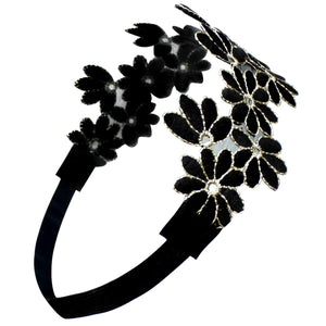 Gold-Tone Thread Flower Vintage Style Handmade Elastic Headband