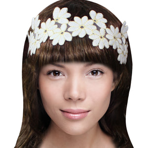 Gold-Tone Thread Flower Vintage Style Handmade Elastic Headband