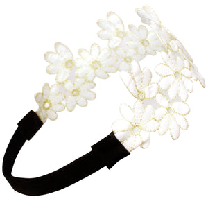 Gold-Tone Thread Flower Vintage Style Handmade Elastic Headband