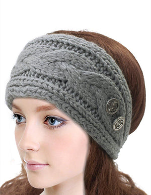 Button Accented Winter Knit Headband