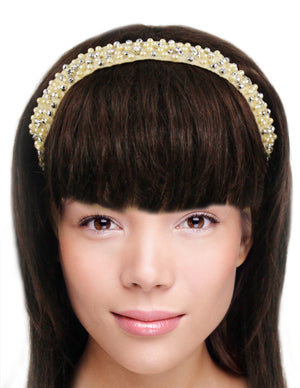 Dazzling Rhinestone Faux Pearl Bead Elastic Headband