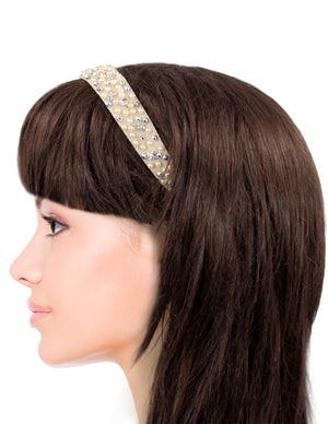 Dazzling Rhinestone Faux Pearl Bead Elastic Headband