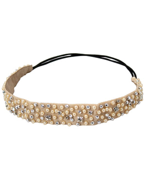 Dazzling Rhinestone Faux Pearl Bead Elastic Headband