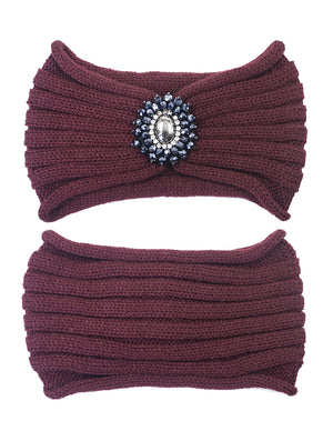 Crystal Medallion Knitted Wide Bohemian Headband