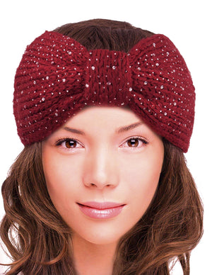 Sparkle Bow Wide Knitted Winter Headband